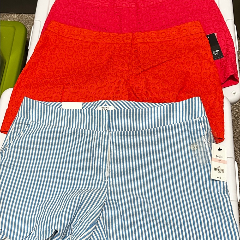Crown & Ivy Blue and White Striped and eyelet Shorts